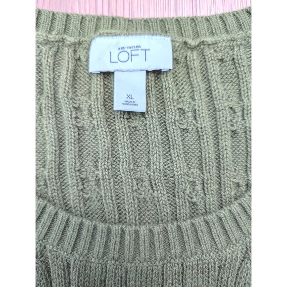 Ann Taylor Loft Cable Knit Sweater Green Size XL Soft Rabbit Hair Blend Stretchy - Picture 2 of 7